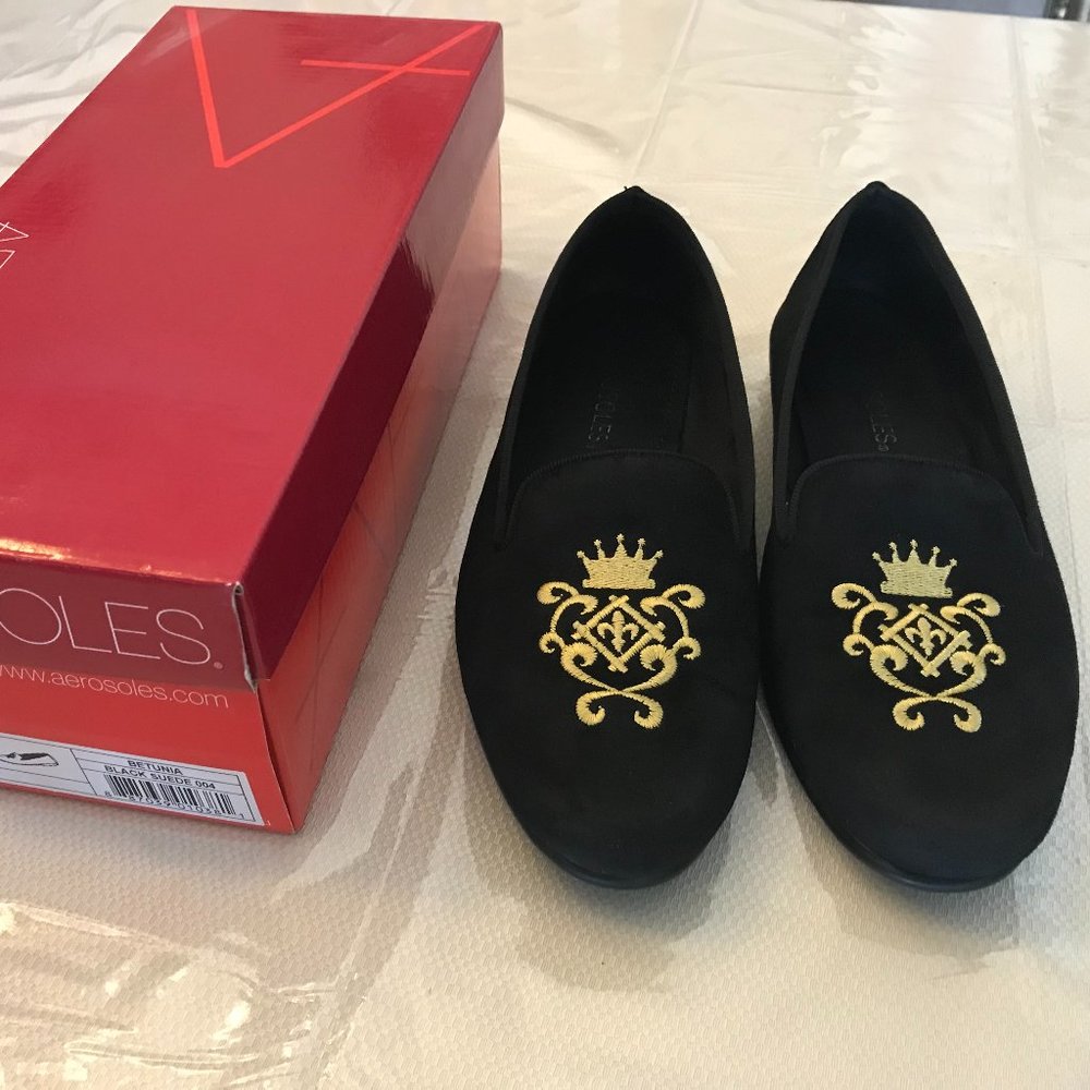 AEROSOLES BETUNIA BLACK SUEDE SIZE 7.5